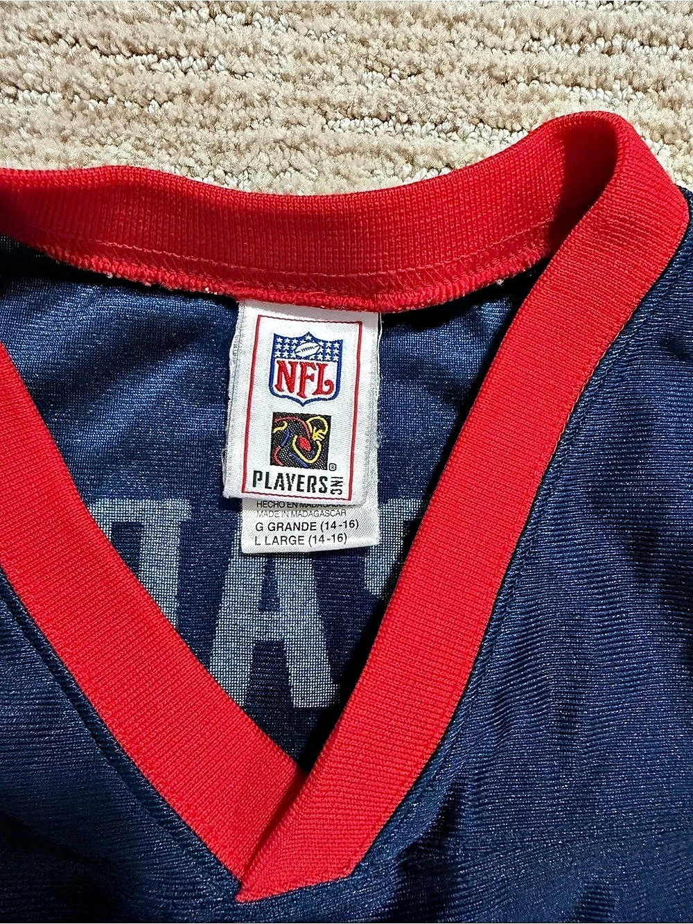 NFL Tom Brady #12 jersey Youth Boys Large Brady #12 Jersey Blue & Red - Picture 2 of 4
